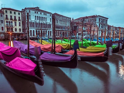 Assaf Frank - Gondolas parked on the grand canal, Venice