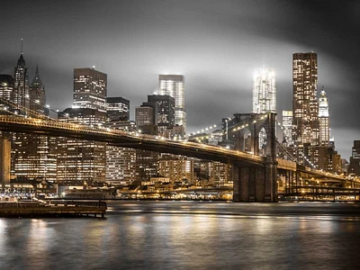 Assaf Frank - Evening shot of Brooklyn Bridge with Lower Manhattan skyline