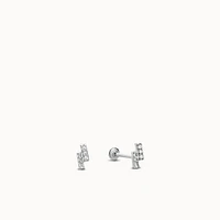 14k Flat Back Diamond Double Bar Stud Hypoallergenic Earrings