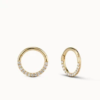 14k Full Diamond Clicker Hoop Hypoallergenic Earrings | Rowan