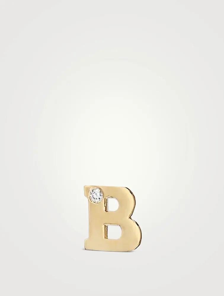 Love Letter 14K Gold B Initial Stud Earring With Diamond