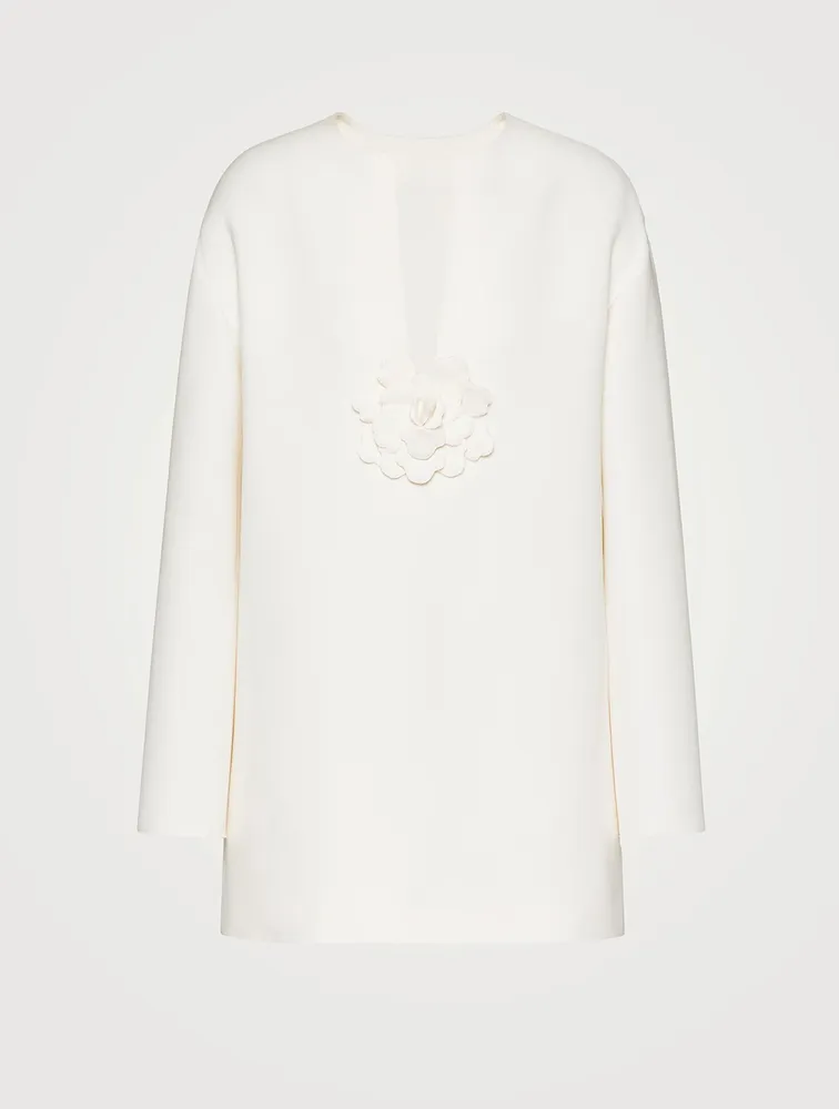 Wool And Silk Tunic Dress With Flower Appliqué