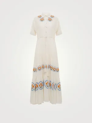Natalie Organic Cotton Maxi Shirt Dress With Floral Embroidery