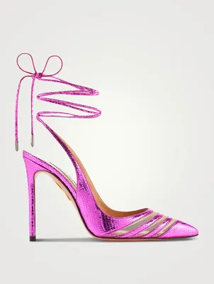 Unfaithful Metallic Leather Ankle-Tie Pumps