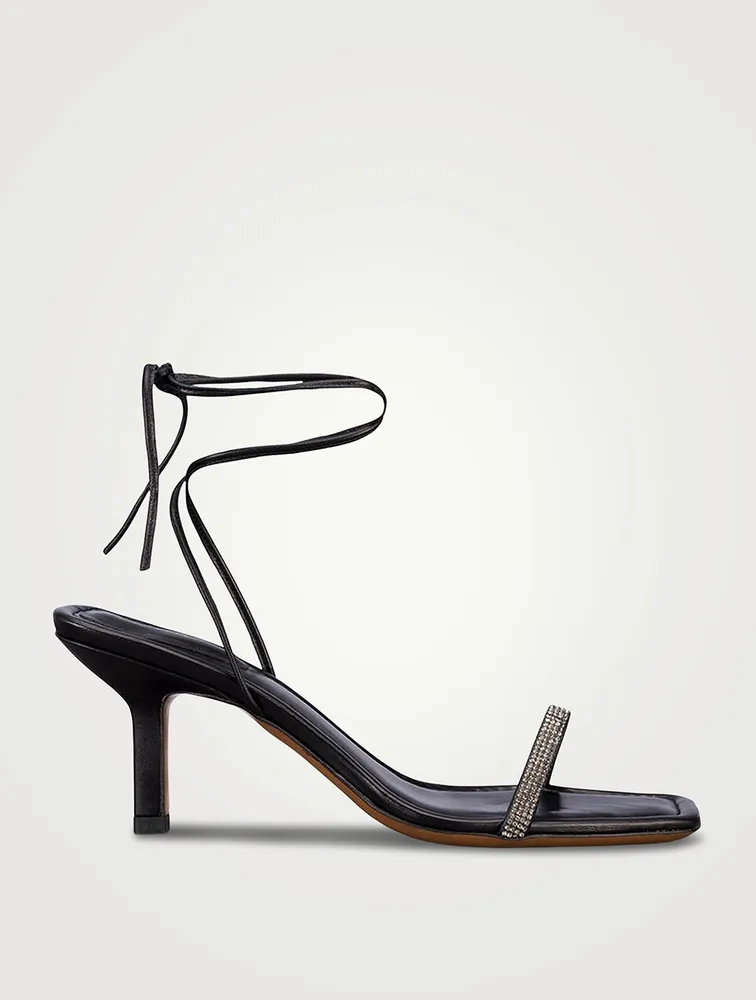 Le Ozzie Crystal-Embellished Leather Ankle-Tie Sandals