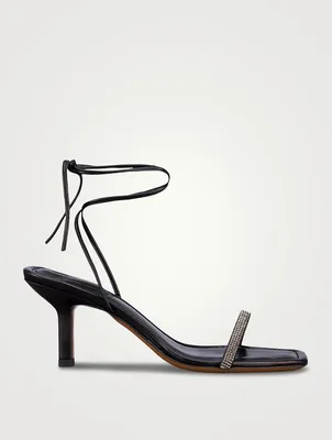 Le Ozzie Crystal-Embellished Leather Ankle-Tie Sandals