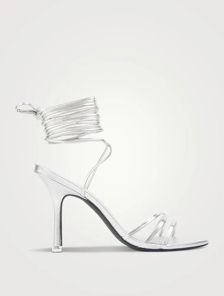 Leandra Metallic Leather Ankle-Wrap Sandals