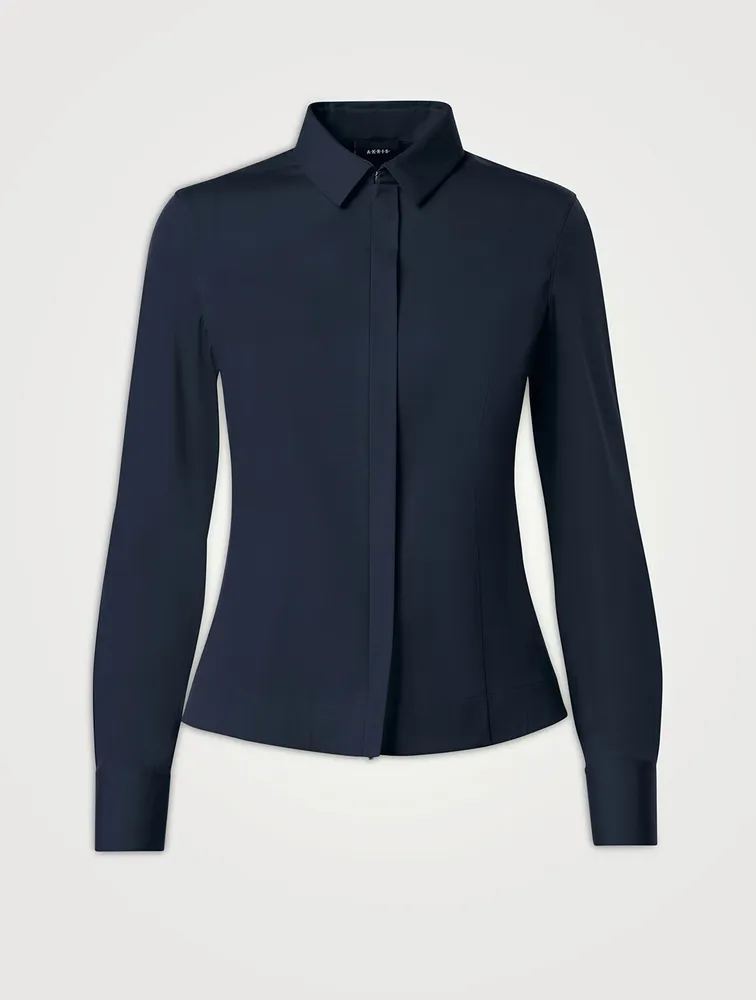 Zip-Front Poplin Shirt