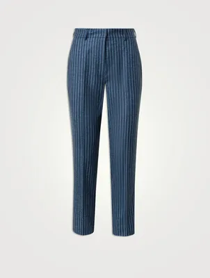 Flavin Wool Straight-Leg Trousers Stripe Print