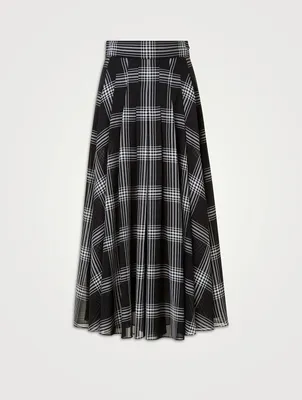Silk Organza Midi Skirt Check Print