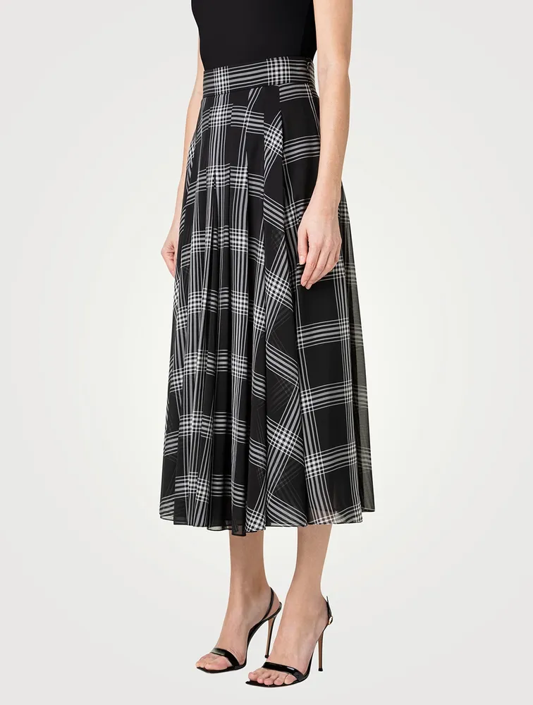 Silk Organza Midi Skirt Check Print