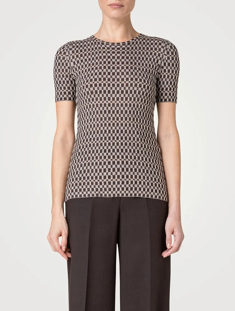 Check Jacquard Silk Sweater