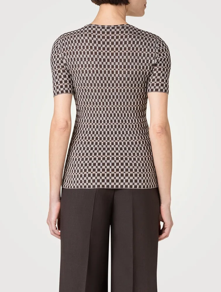 Check Jacquard Silk Sweater