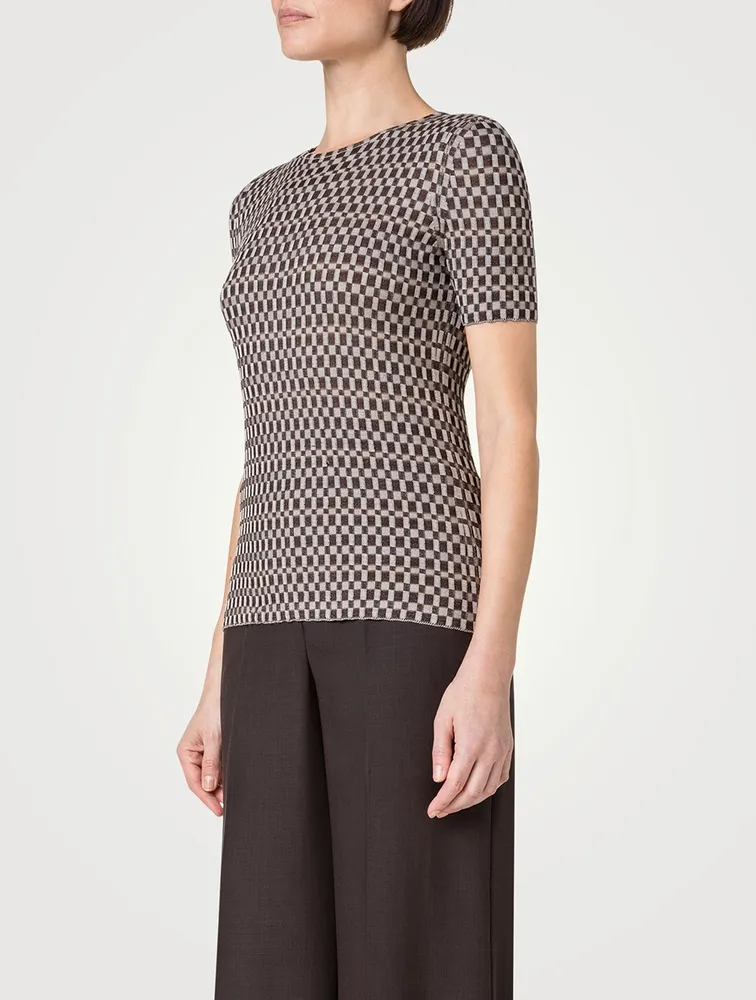 Check Jacquard Silk Sweater