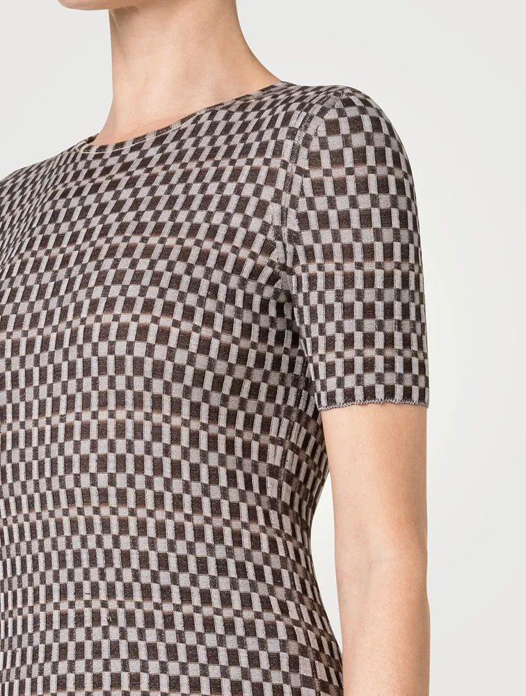 Check Jacquard Silk Sweater