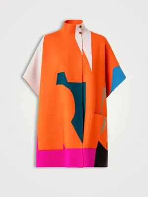 Reversible Composed Letters Intarsia Cashmere Double-Face Cape