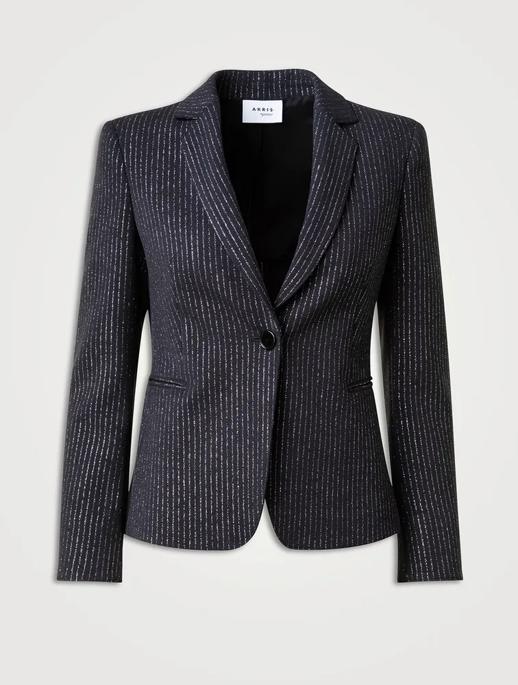 Single-Breasted Blazer Metallic Pinstripe Print
