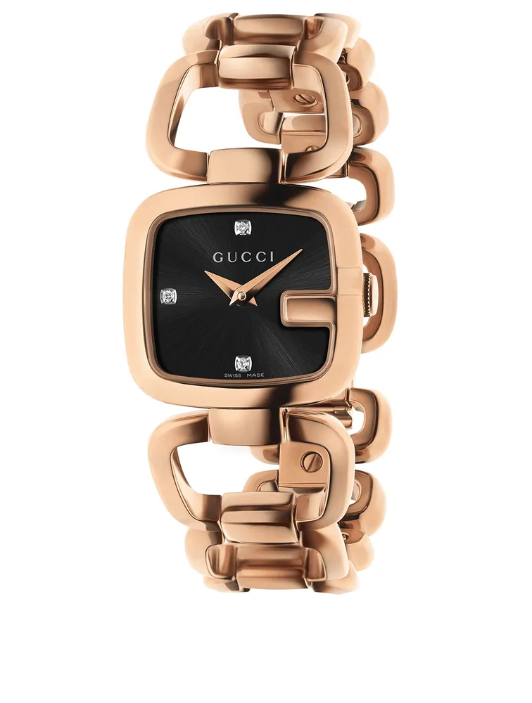 G-Gucci Rose Goldtone Bracelet Watch With Diamonds