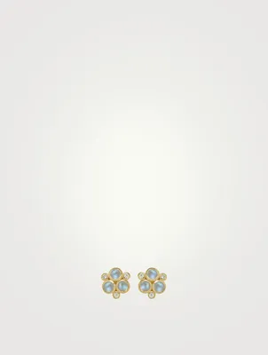 18K Gold Classic Trio Earrings With Blue Moonstone And Diamonds