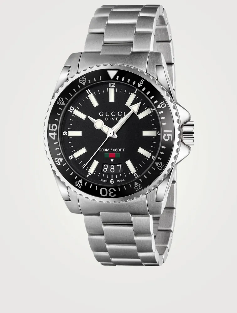 Large Gucci Dive Steel Bracelet Watch