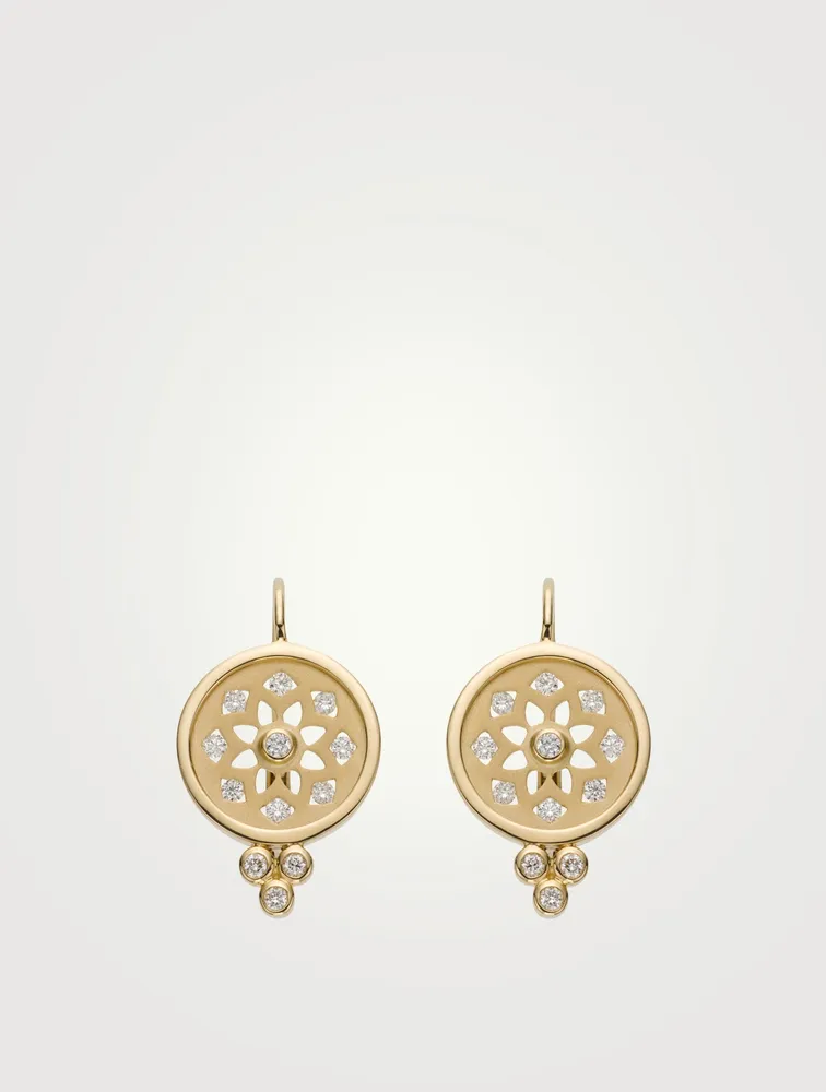 18K Gold Mandala Cutout Earrings With Diamonds