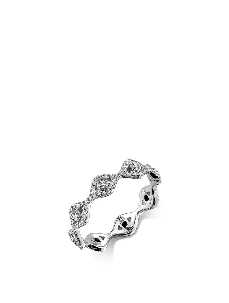 14K White Gold Evil Eye Eternity Ring With Diamonds