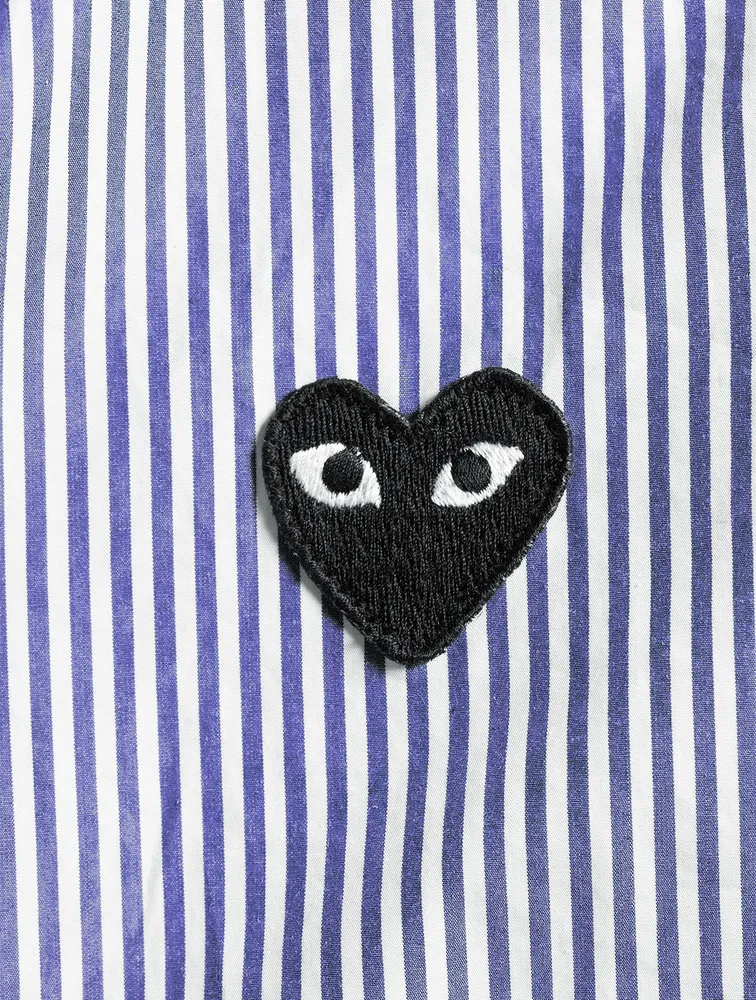 Embroidered Heart Button-Up Shirt Stripe
