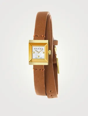 G-Frame Goldtone Leather Strap Watch