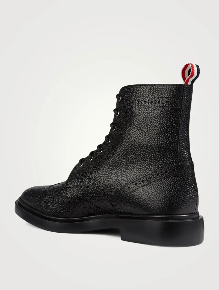 Grained Leather Wingtip Brogue Boots