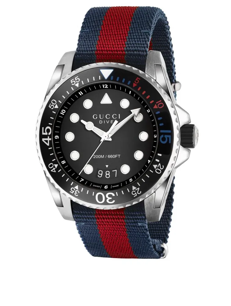 Gucci Dive Stainless Steel Nylon Web Strap Watch