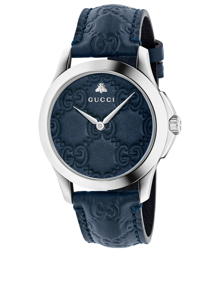 G-Timeless Stainless Steel Leather Strap Watch