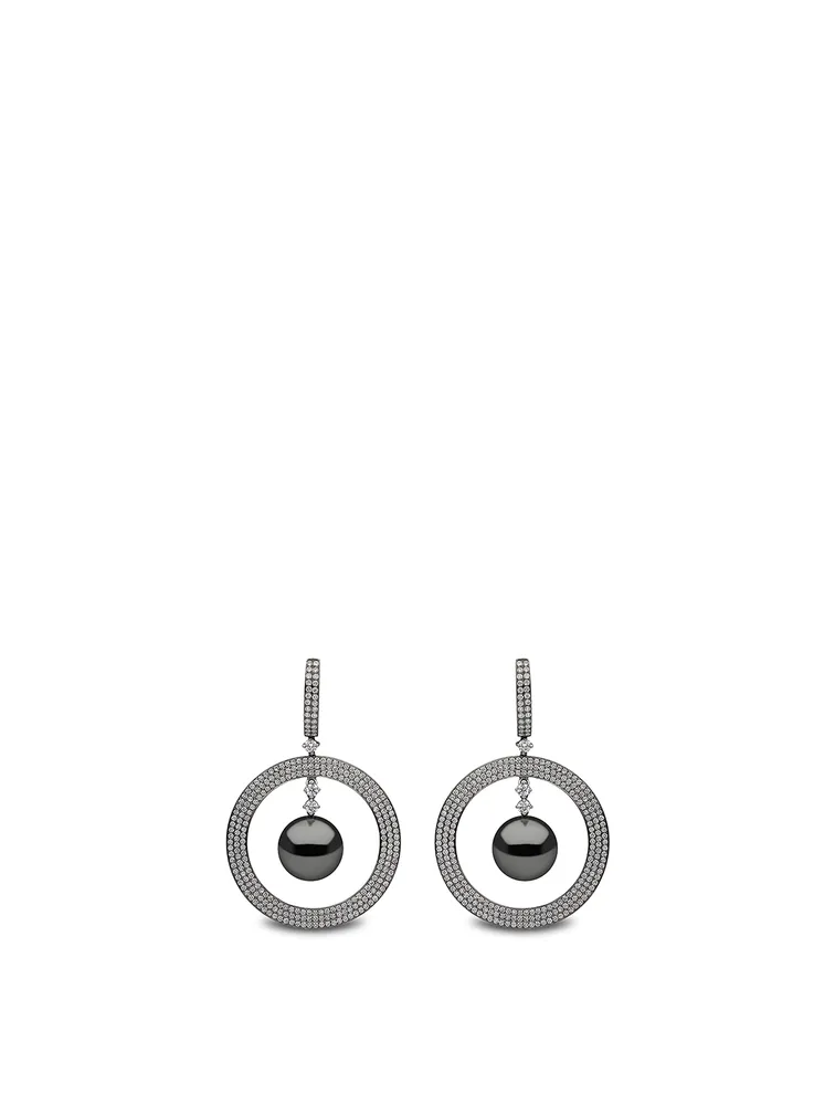 18K Black Gold Black Pearl And Diamond Earrings