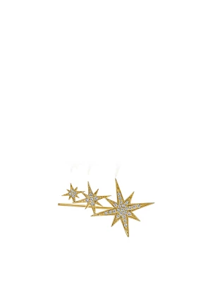 14K Gold Triple Starburst Ear Crawler With Diamonds