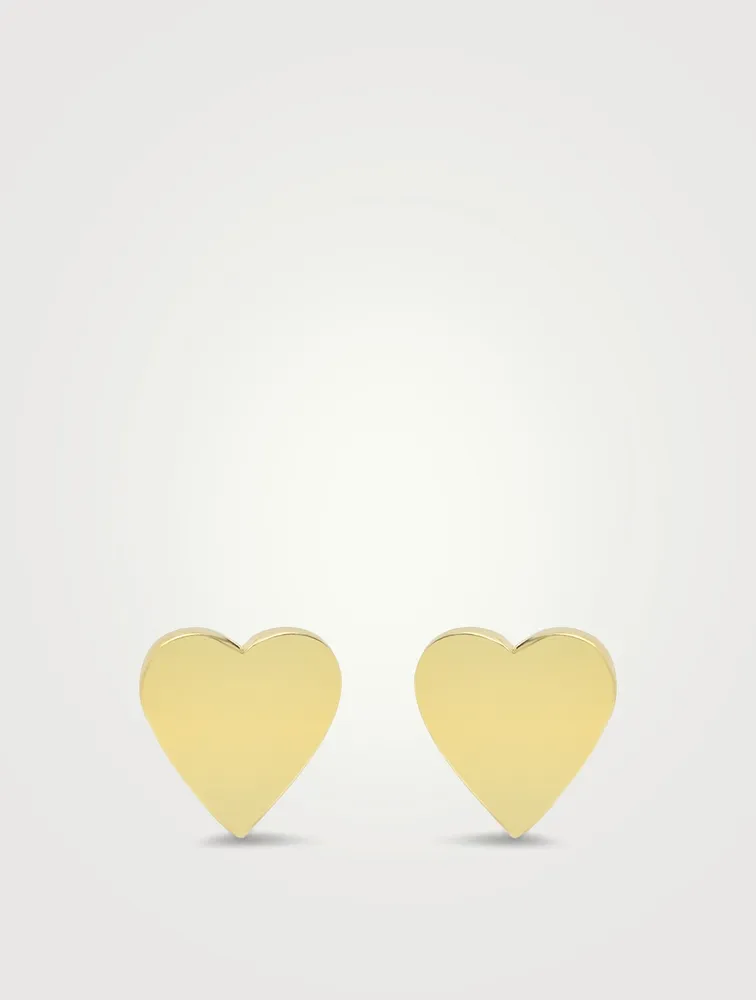 18K Gold Heart Stud Earrings