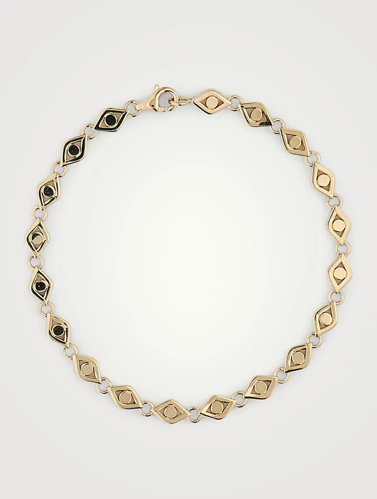 14K Gold Evil Eye Link Bracelet