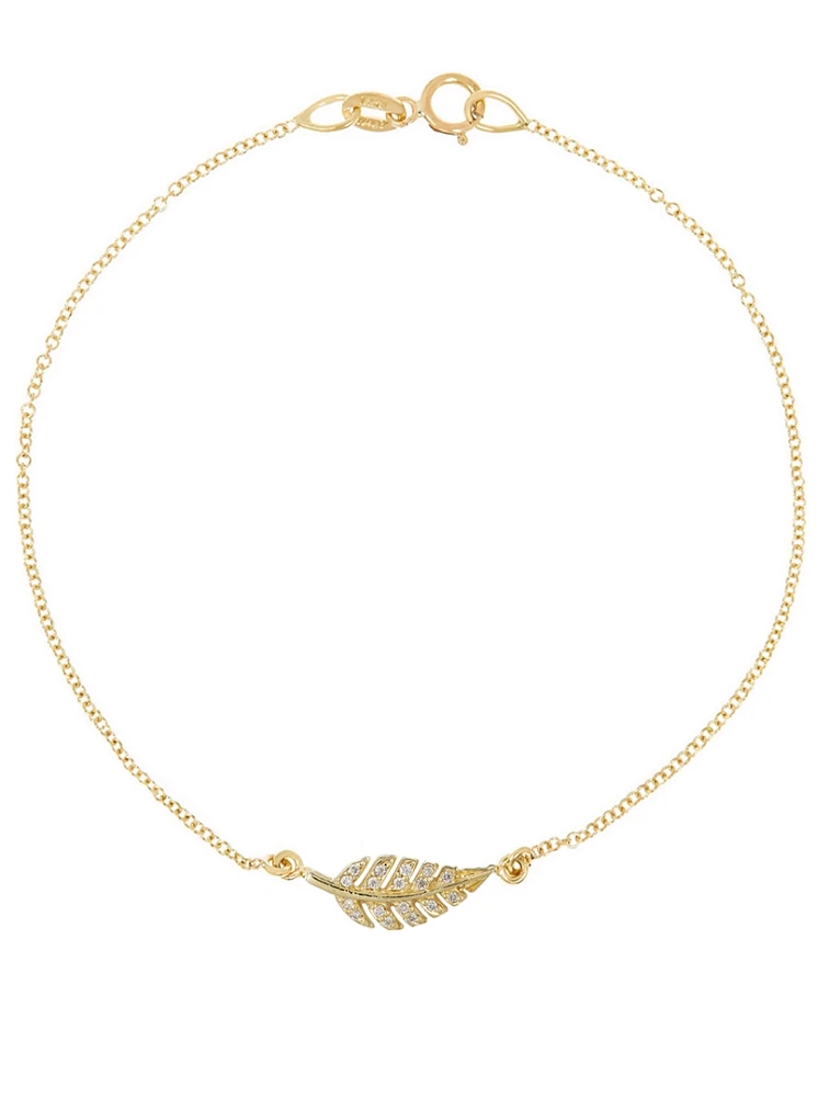 Mini 18K Gold Leaf Bracelet With Diamonds