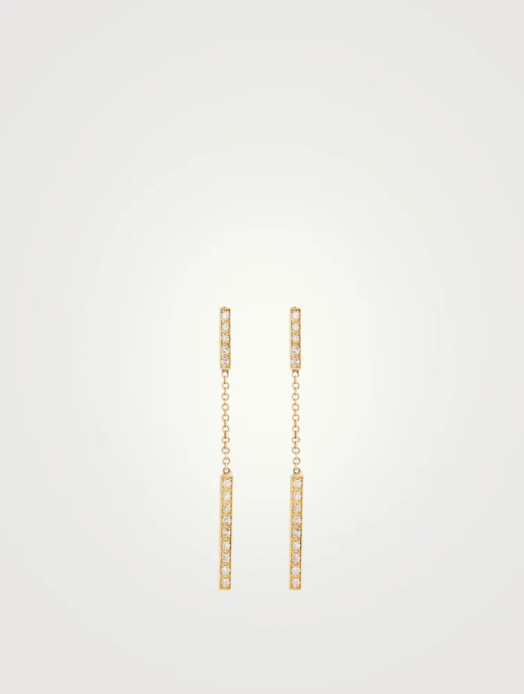 Gold Short And Long Bar Drop Earrings With Diamonds