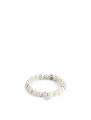 Corundum Beaded Bracelet With Small 14K Gold Diamond Starburst Charm