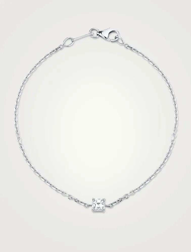 18K White Gold Chain Asscher Diamond Bracelet