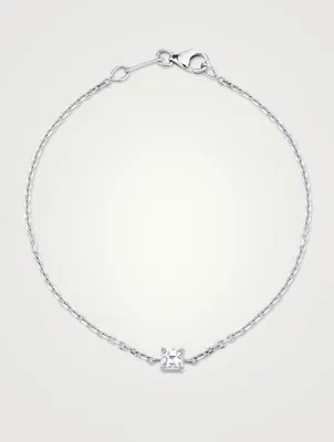 18K White Gold Chain Asscher Diamond Bracelet
