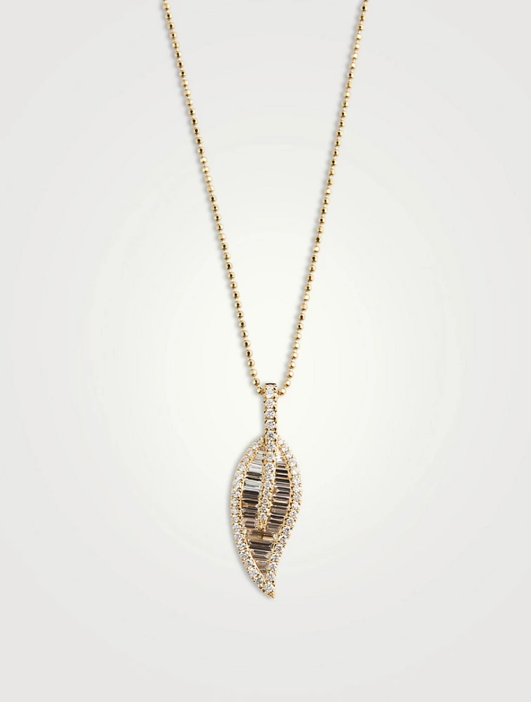 Large 18K Gold Leaf Necklace With Diamonds