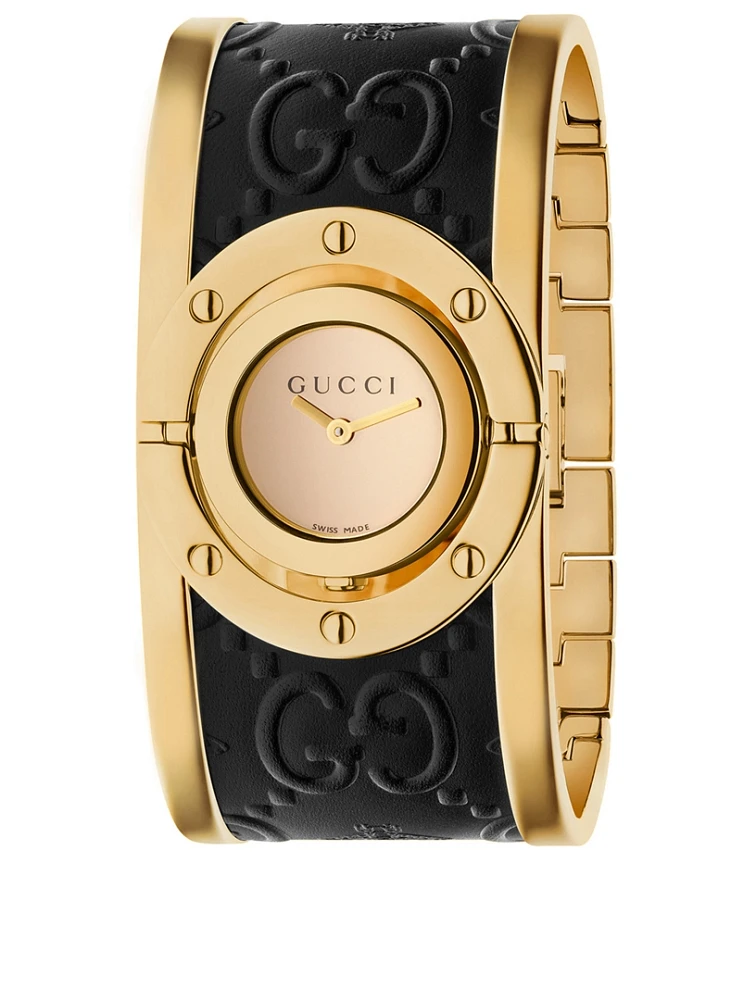 Twirl Goldtone Leather Steel Cuff Watch
