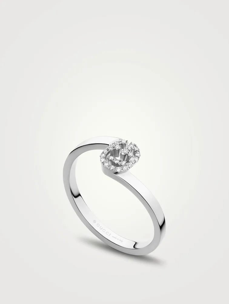 GG 18K White Gold Ring With Diamonds