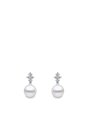 18K White Gold Pearl Earrings With Diamonds