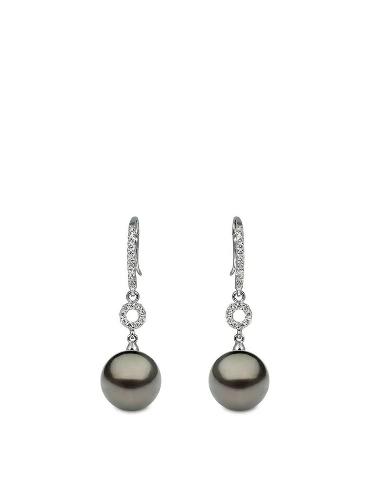 18K White Gold Tahitian South Sea Pearl Earrings With Diamonds