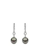 18K White Gold Tahitian South Sea Pearl Earrings With Diamonds