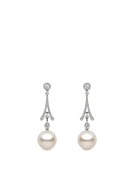 18K White Gold Australian South Sea Pearl Drop Earrings With Diamonds
