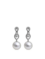 18K White Gold Australian South Sea Pearl Drop Earrings With Diamonds