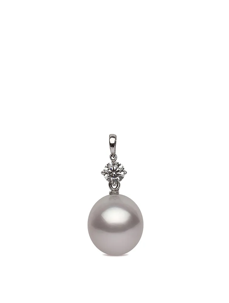18K White Gold Australian South Sea Pearl Pendant With Diamonds