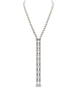 18K White Gold Pearl Bar Necklace With Sapphires